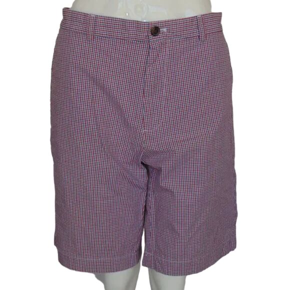 BROOKS BROS Shorts, 38, Blue/red micro plaid, Bermuda/Walking, Zipper, Pockets - Picture 1 of 12